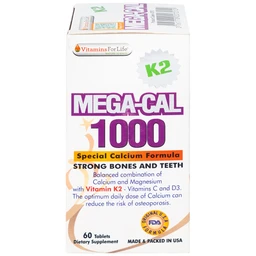 Viên uống bổ sung canxi, chống loãng xương Mega-Cal 1000 Vitamins For Life (60 viên)