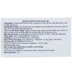 Gel bôi ngừa mụn đầu đen, đầu trắng Teenilicious hộp 15g