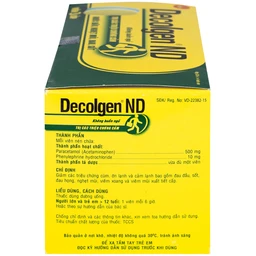 Thuốc Decolgen ND 500mg United giảm các triệu chứng cảm lạnh, cúm, sốt, đau họng, nghẹt mũi (30 vỉ x 4 viên)