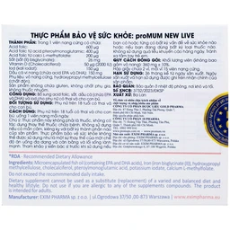 Viên uống bổ sung Acid folic, sắt cho phụ nữ mang thai và cho con bú proMUM New Live (2 vỉ x 15 viên)