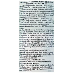 Viên sủi bổ sung canxi, vitamin K2, vitamin D3 cho cơ thể Kudos Bone hương cam (20 viên)