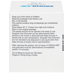 Thuốc Singulair 4mg Organon phòng và điều trị hen phế quản mạn tính (28 gói)