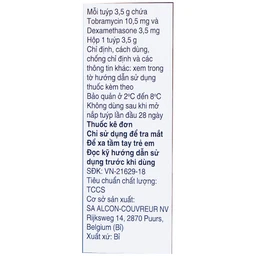 Thuốc mỡ tra mắt TobraDex Alcon điều trị viêm và nhiễm khuẩn (3,5g)