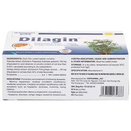 Thuốc Dilagin 150mg Hd Pharma phòng và điều trị suy giảm trí nhớ, thiểu năng tuần hoàn não (5 vỉ x 10 viên)