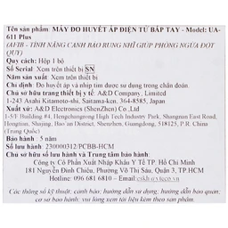 Máy đo huyết áp bắp tay AND UA-611 Plus Afib hỗ trợ đo huyết áp, cảnh báo đột quỵ