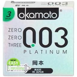 Bao cao su Okamoto 0.03 Platinum trong suốt, mềm mại, dùng để phòng tránh thai và ngăn ngừa HIV (3 cái)
