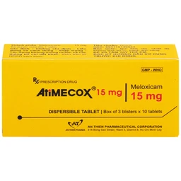 Thuốc Atimecox 15mg An Thiên giảm các dấu hiệu và triệu chứng của viêm xương khớp (3 vỉ x 10 viên)