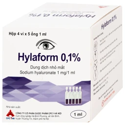 Thuốc nhỏ mắt Hylaform 0,1% CPC1HN điều trị triệu chứng khô mắt, rối loạn biểu mô giác mạc (4 vỉ x 5 ống)