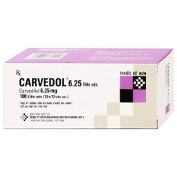 Thuốc Carvedol 6.25 United điều trị tăng huyết áp, bệnh mạch vành (10 vỉ x 10 viên)