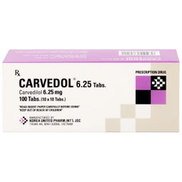 Thuốc Carvedol 6.25 United điều trị tăng huyết áp, bệnh mạch vành (10 vỉ x 10 viên)