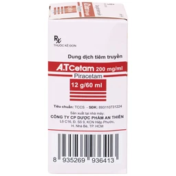 Dung dịch tiêm truyền A.T Cetam 200mg/ml An Thiên điều trị triệu chứng của hội chứng tâm thần (60ml)