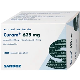 Thuốc Curam 625mg Sandoz điều trị nhiễm khuẩn do các vi khuẩn nhạy cảm (25 vỉ x 4 viên)