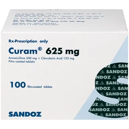 Thuốc Curam 625mg Sandoz điều trị nhiễm khuẩn do các vi khuẩn nhạy cảm (25 vỉ x 4 viên)