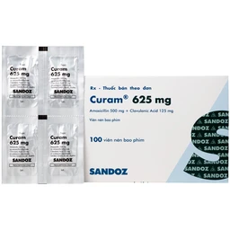 Thuốc Curam 625mg Sandoz điều trị nhiễm khuẩn do các vi khuẩn nhạy cảm (25 vỉ x 4 viên)