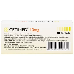 Thuốc Cetimed 10mg Medochemie điều trị triệu chứng viêm mũi dị ứng (1 vỉ x 10 viên)