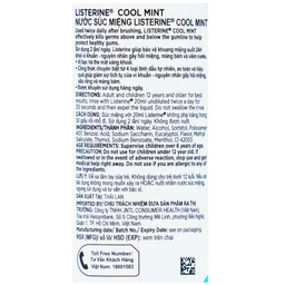 Nước súc miệng Listerine Cool Mint bảo vệ khoang miệng suốt 24h khỏi vi khuẩn hôi miệng, mảng bám, viêm mướu (100ml)