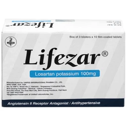 Thuốc Lifezar 100mg United điều trị tăng huyết áp, bệnh thận do đái tháo đường (3 vỉ x 10 viên) 3