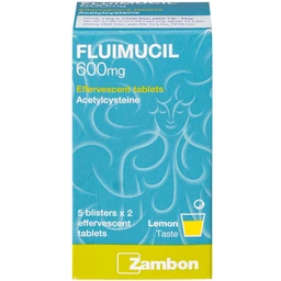Thuốc Fluimucil 600mg Zambon điều trị bệnh hô hấp kèm tăng tiết đờm nhày (5 vỉ x 2 viên)