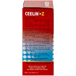 Siro Ceelin + Z United phòng ngừa và điều trị thiếu vitamin C hoặc thiếu kẽm (60ml)