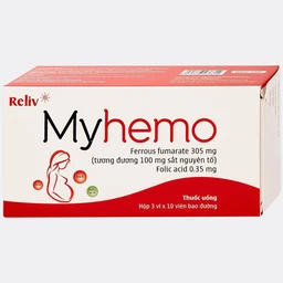 Thuốc Myhemo 305mg Reliv dự phòng thiếu sắt và folic acid (3 vỉ x 10 viên)