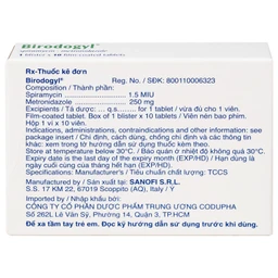 Thuốc Birodogyl 250mg Sanofi điều trị nhiễm trùng đường miệng cấp tính và mạn tính (1 vỉ x 10 viên)