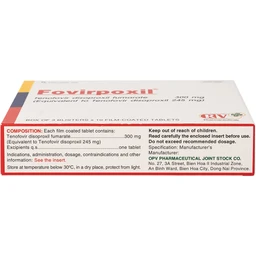 Thuốc Fovirpoxil 300mg OPV điều trị viêm gan B mạn tính và HIV-1 ở người lớn (3 vỉ x 10 viên)