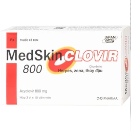 Thuốc MedSkin Clovir 800 DHG điều trị nhiễm virus Herpes simplex, bệnh thủy đậu, viêm phổi do Zona (3 vỉ x 10 viên)