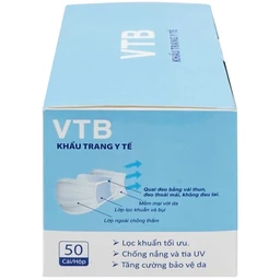 Khẩu trang 3 lớp VTB màu trắng (50 cái) ngăn khói bụi, vi khuẩn