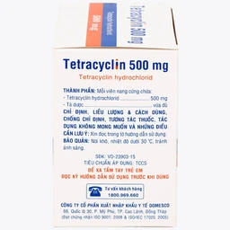 Thuốc Tetracyclin 500mg Domesco điều trị nhiễm khuẩn do vi khuẩn nhạy cảm (20 vỉ x 10 viên)