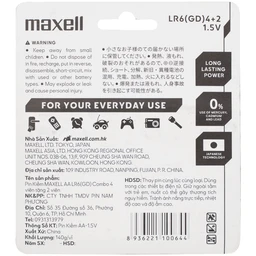 Pin kiềm Maxell super alkaline AA LR6(GD) (vỉ 6 viên) dùng cho các thiết bị điện tử