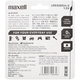 Pin kiềm Maxell super alkaline AAA LR3(GD) (vỉ 6 viên) dùng cho các thiết bị điện tử
