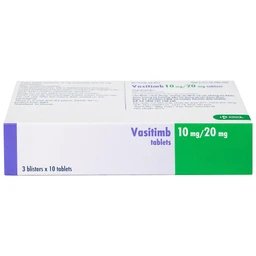 Thuốc Vasitimb 10mg/20mg tablets Krka giúp phòng bệnh tim, điều trị tăng cholesterol máu, máu đồng hợp tử gia đình (3 vỉ x 10 viên)