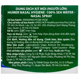 Xịt mũi người lớn Humer 150 Nasal Hygiene Adulte 150ml giúp vệ sinh mũi hàng ngày cho người trên 15 tuổi