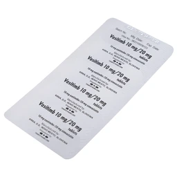 Thuốc Vasitimb 10mg/20mg tablets Krka giúp phòng bệnh tim, điều trị tăng cholesterol máu, máu đồng hợp tử gia đình (3 vỉ x 10 viên)