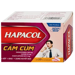 Thuốc Hapacol cảm cúm DHG Pharma Điều trị các triệu chứng của cảm cúm như sốt, đau, sung huyết mũi (10 vỉ x 10 viên)