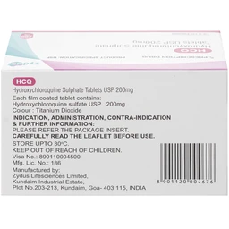 Thuốc HCQ 200mg Zydus phòng ngừa hoặc điều trị sốt rét cấp tính (10 vỉ x 10 viên)
