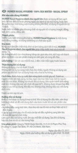 Xịt mũi người lớn Humer 150 Nasal Hygiene Adulte 150ml giúp vệ sinh mũi hàng ngày cho người trên 15 tuổi