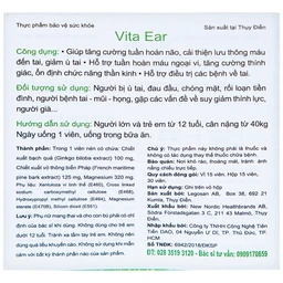 Viên uống hỗ trợ các bệnh về tai, giảm ù tai, tăng cường thính giác Vita Ear New Nordic (15 viên)