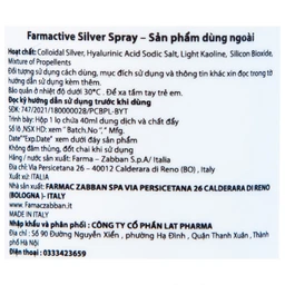 Xịt phủ vết thương, vết bỏng Farmactive Silver Spray 125ml giúp bảo vệ làm lành vết thương