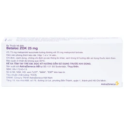 Thuốc Betaloc Zok 25mg AstraZeneca điều trị tăng huyết áp (1 vỉ x 14 viên)