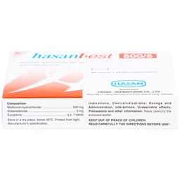 Thuốc Hasanbest 500/5 Hasan điều trị đái tháo đường típ 2 (2 vỉ x 15 viên)