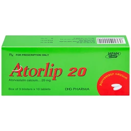 Thuốc Atorlip 20mg DHG điều trị tăng cholesterol toàn phần và LDL-cholesterol (3 vỉ x 10 viên)