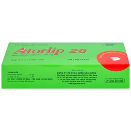 Thuốc Atorlip 20mg DHG điều trị tăng cholesterol toàn phần và LDL-cholesterol (3 vỉ x 10 viên)