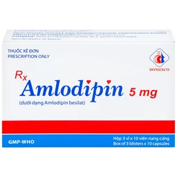 Thuốc Amlodipin 5mg Domesco điều trị tăng huyết áp, đau thắt ngực (3 vỉ x 10 viên)