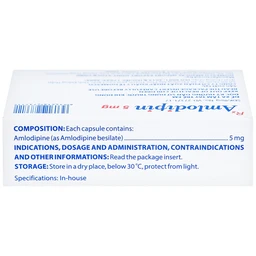 Thuốc Amlodipin 5mg Domesco điều trị tăng huyết áp, đau thắt ngực (3 vỉ x 10 viên)