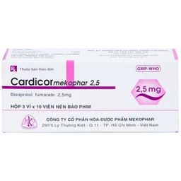 Thuốc Cardicor Mekophar 2.5 điều trị tăng huyết áp, đau thắt ngực (3 vỉ x 10 viên)