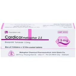 Thuốc Cardicor Mekophar 2.5 điều trị tăng huyết áp, đau thắt ngực (3 vỉ x 10 viên)