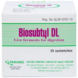Men tiêu hoá sống Biosubtyl DL Davac điều trị tiêu chảy, viêm đại tràng, rối loạn tiêu hoá (25 gói)