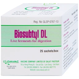 Men tiêu hoá sống Biosubtyl DL Davac điều trị tiêu chảy, viêm đại tràng, rối loạn tiêu hoá (25 gói)