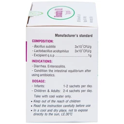 Men tiêu hoá sống Biosubtyl DL Davac điều trị tiêu chảy, viêm đại tràng, rối loạn tiêu hoá (25 gói)